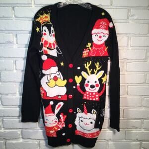 Ugly Christmas Sweater black cardigan juniors medium